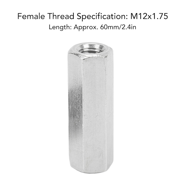 5 kpl Kuusiokoloinen Kytkentämutteri M12x1.75 L60mm 304 Ruostumaton Teräs Kuusiokoloinen Kytkentämutterit Kierteitetyn Tangon Liitin