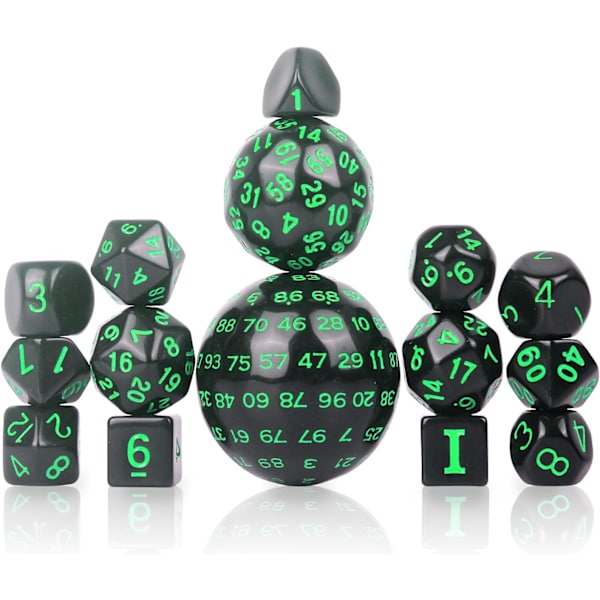 Terning Sett, Rollespill Terninger, Polyhedral Terning Sett med 15 stk D3-D10