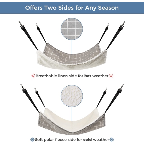 Hengende katte-hengeseng, grå firkant (fleece), myk og komfortabel