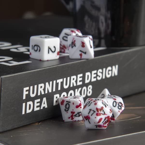D&D Tärningsset med Oregelbundna Kast Blodröda Prickar Polyhedral Roll