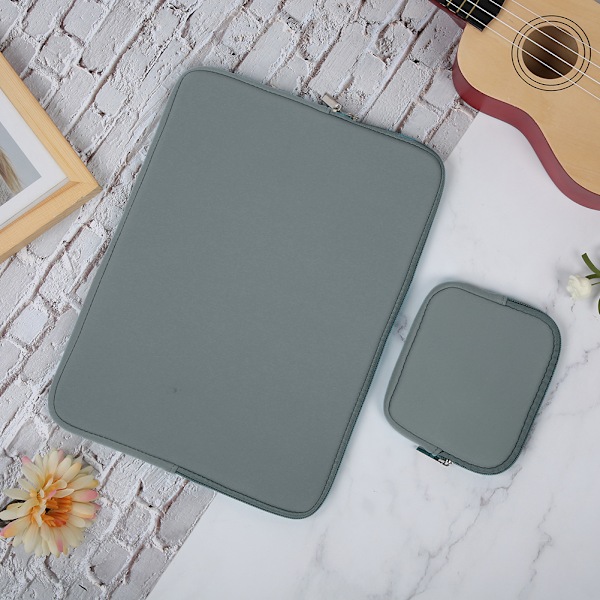 Solidfarget Laptop Sleeve Notebook Håndveske Bæreveske Glidelås Strømforsyningsveske Grå 15,6 Tommer