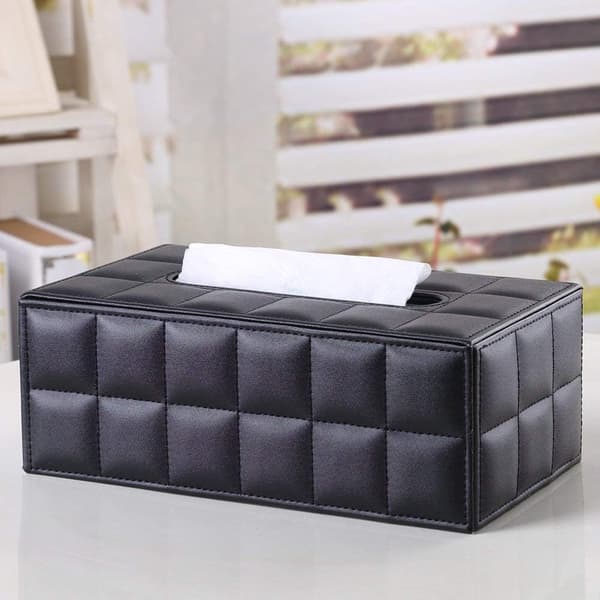 1 st Svart Fyrkantig PU Läder Tissue Box, Rektangulär Tissue Dispenser