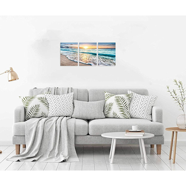 3-Panel Strand Canvas Væghængning til Hjemmedekor Blå Hav Solnedgang Whi
