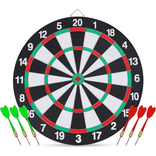 Dartboard- set, dubbelsidigt 15 tums darttavlaspel med 6