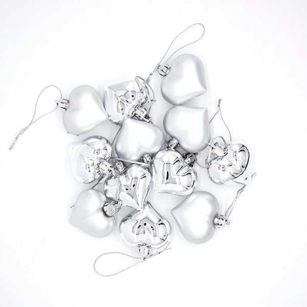 12pcs Christmas Tree Love Pendant Balls - Heart Shape Hanging