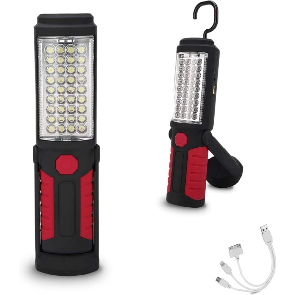 Uppladdningsbar LED-arbetslampa Bärbar fleranvändbar ficklampa, Magne