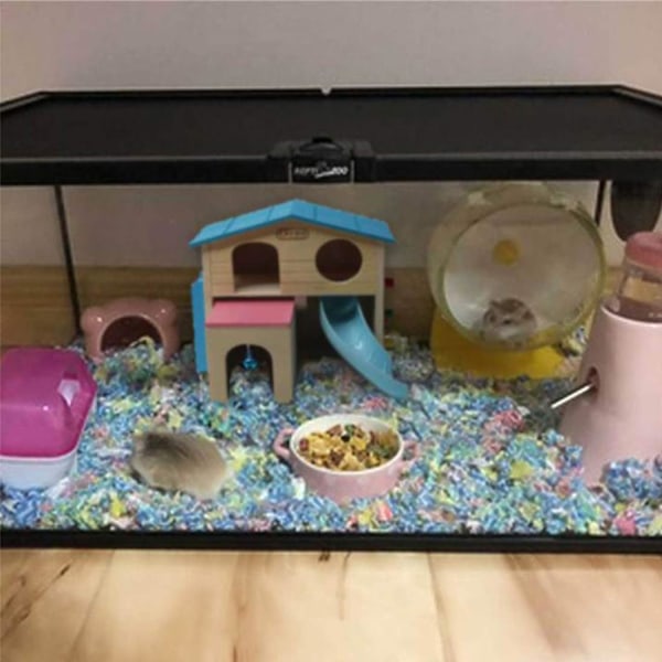 Gömställe för små husdjur, hamsterhus med rolig klätterramp, rutschkana, träkoja, leksaker att tugga på för små djur som dvärghamstrar och möss