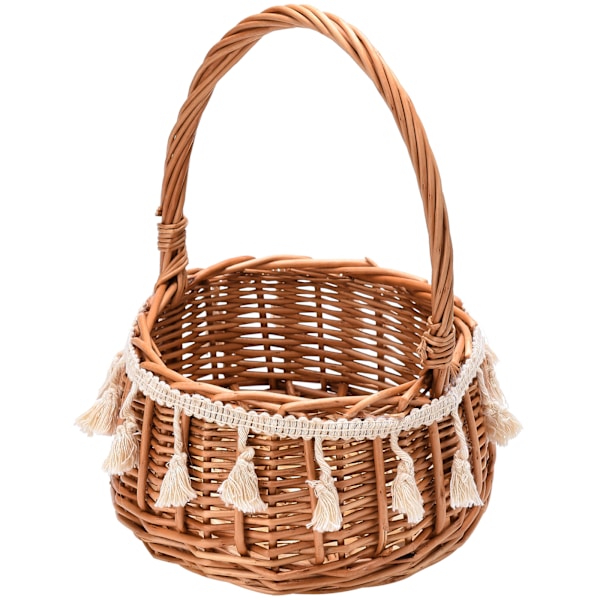 Rattan-kukkatikkari, Käsintehty Rustic-kukkien säilytyskori, Kukkakori (kahvalla) Koti- ja Hääjuhla-koristeluun