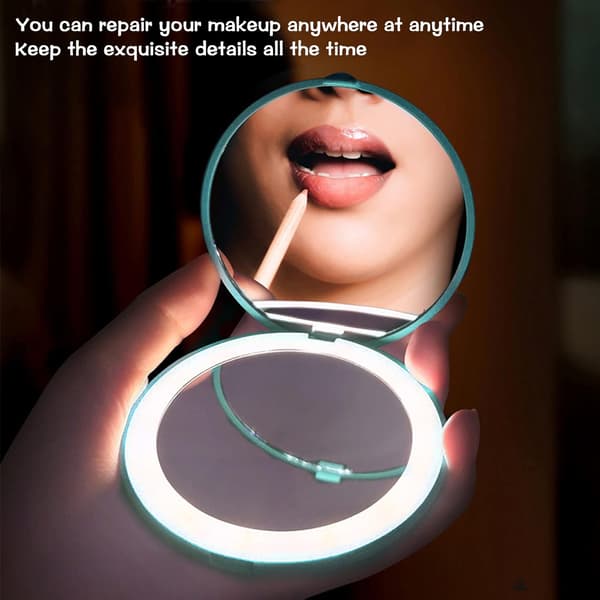 Mini Makeup Spejl 12 LED'er Bærbart Belyst Spejl til Udendørs Tr