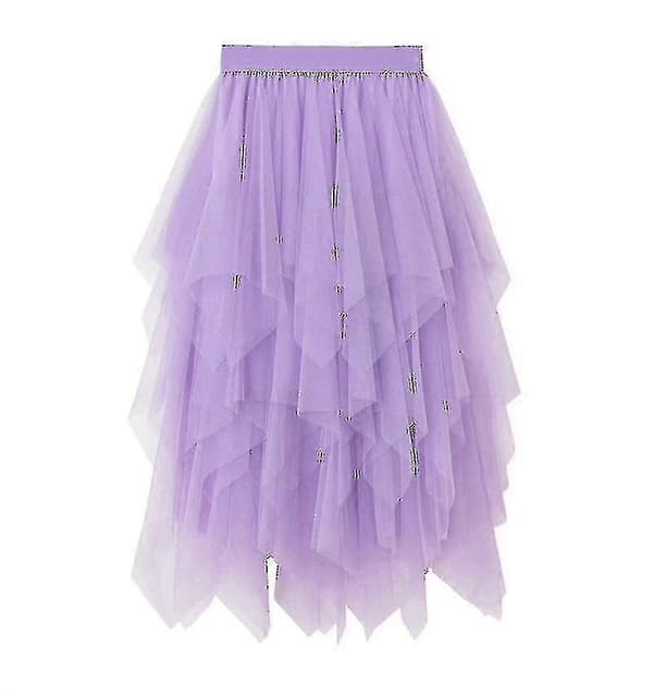 Dame tylnederdel med elastik i taljen, lang mesh-nederdel S2024123014685 Purple