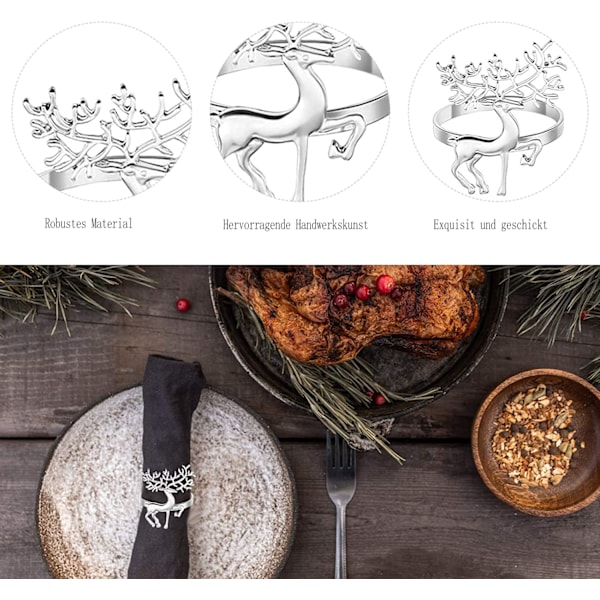 Servettringar med hjortdesign, unikt julelement, bröllopsdekorationer med lättrengjorda metallservettringar för formella middagar och speciella tillfällen