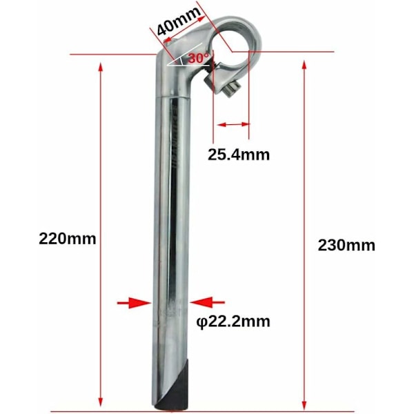 Pyörän ohjaustanko 22,2 mm 25,4 mm Alumiiniseos Joutsenkaula 40 mm Varren Pituus 220 mm