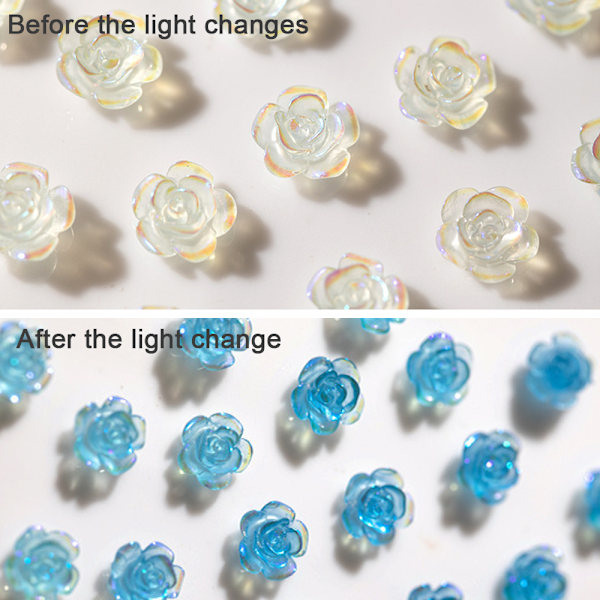 Nail Art 3D Resin Vit Ros Blomdesign Aurora Kronblad Nagel