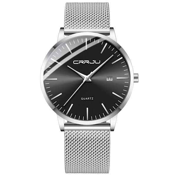 Miesten Ultra Ohut Vedenkestävä Rannekello Miesten Muoti Mustalla Ruostumattomasta Teräksestä Valmistetulla Rannekkeella Mesh Analog Quartz Business Miesten Kellot