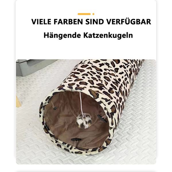 Leksakstunnel för kattgömma och sök, leksaker för katt, hopfällbar mjuk kattunnel med leopardtryck