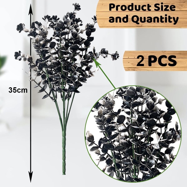 Konstgjorda eukalyptusblad Set om 2, svart och vitt, falskt