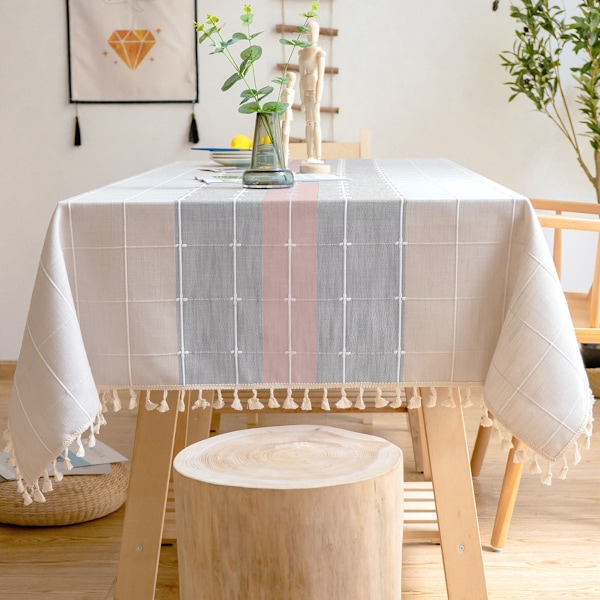 Tassel dugt Plaid dugt rektangulær bomuld linned