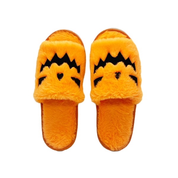 Halloween-Tøfler: Flot græskar-ansigt broderi design til