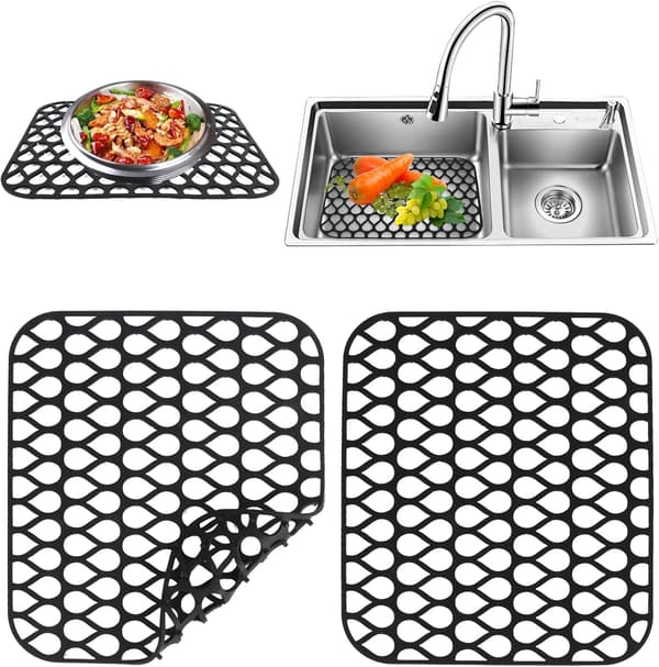 Svart 2-pack Silikon Diskho Matta, Silikon Köksbänk Matta, Halkfri
