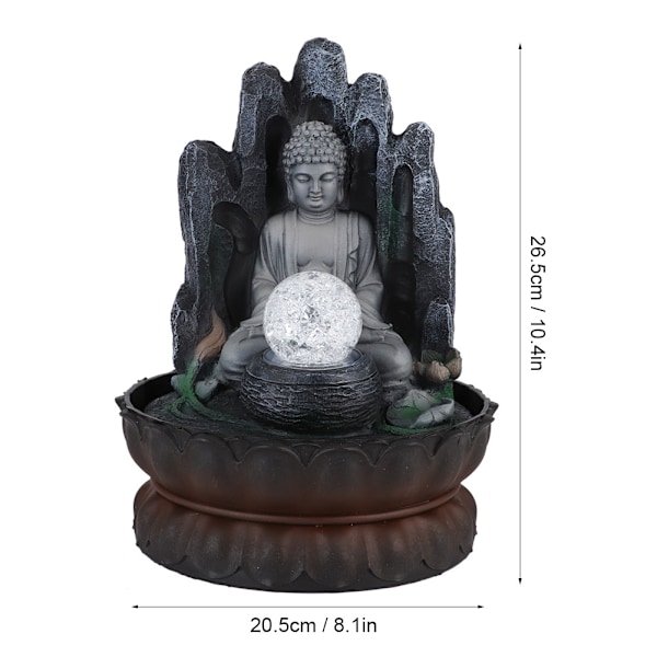 Ainutlaatuinen Buddha-muotoinen pöytäsuihkulähde, hartsi, kodin pöytäkoriste valolla, EU-pistoke 220V