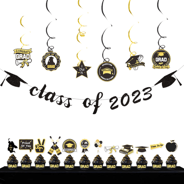 Glad set, examensfestdekorationer 2023, examensbakgrund för klass 2023-dekorationer