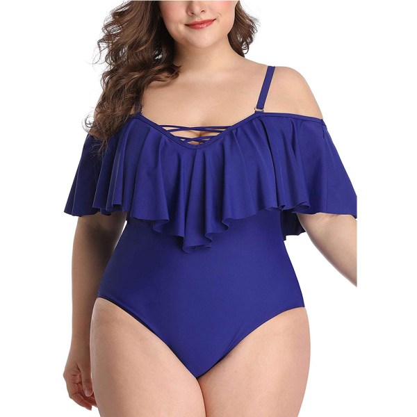 Plus Size Off Shoulder Badedragt til Kvinder med Mavekontrol