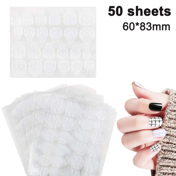 50 Sheets Nail Glue Stickers, Double-Sided Transparent False Nail Glue Jelly Gel Tape Adhesive Tabs Waterproof Flexible Fake Nails Tips for Manicure