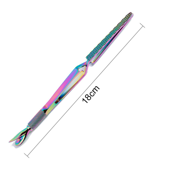 Färgglad nail art i rostfritt stål Nagelbandsskjutare Pincett för formning av falska naglar Multifunktionsmanikyrverktyg Multicolor