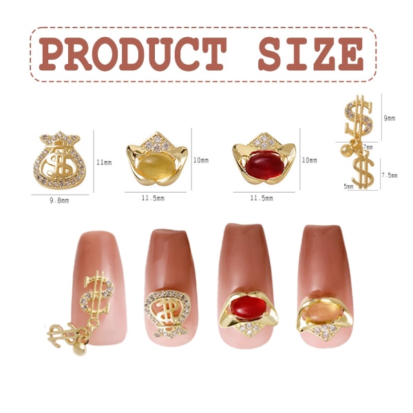 16 st guld dollartecken nagelcharms legering strass för naglar pengar tecken 3d nagelcharms för nagelkonst 3d pengar charms nageldesign