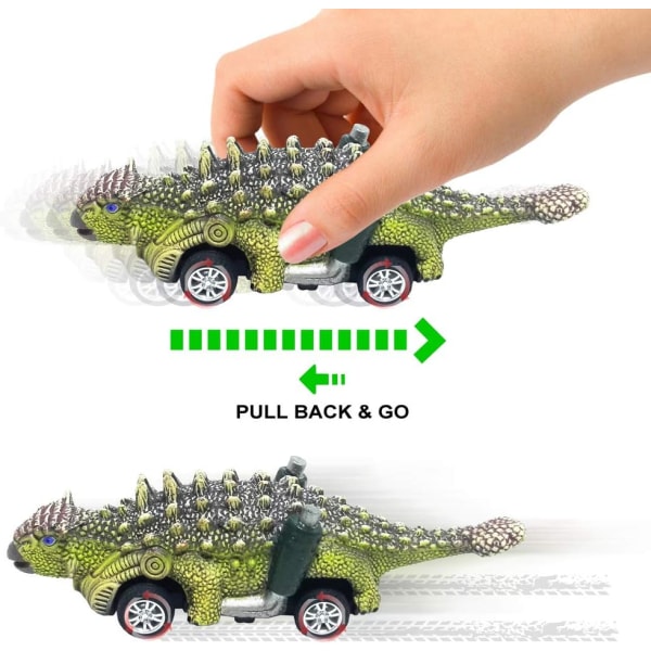 Dinosaur Toy Pull Back Cars, 6-pack Dino Toys för 3-åring