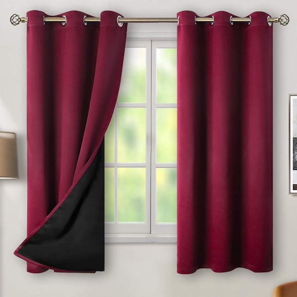 Thermal 100 % mörkläggningsgardiner för sovrum med svart Burgundy Red 42W x 63L