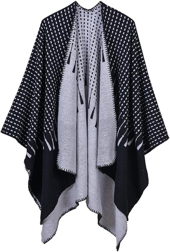 Grå Dam Poncho Ull Vinter Oversize Filt Sjal Extra Stor