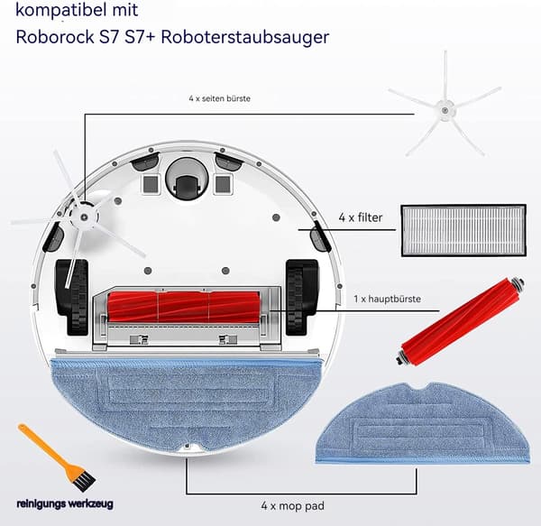 KEEPOW 8 Klude til Roborock S7 / S7+ / S7 MaxV / S7 MaxV Plus / S7 Maxv Ultra Moppe Robot, Tilbehør til Roborock S7 Serien, Vaskbar Udskiftning
