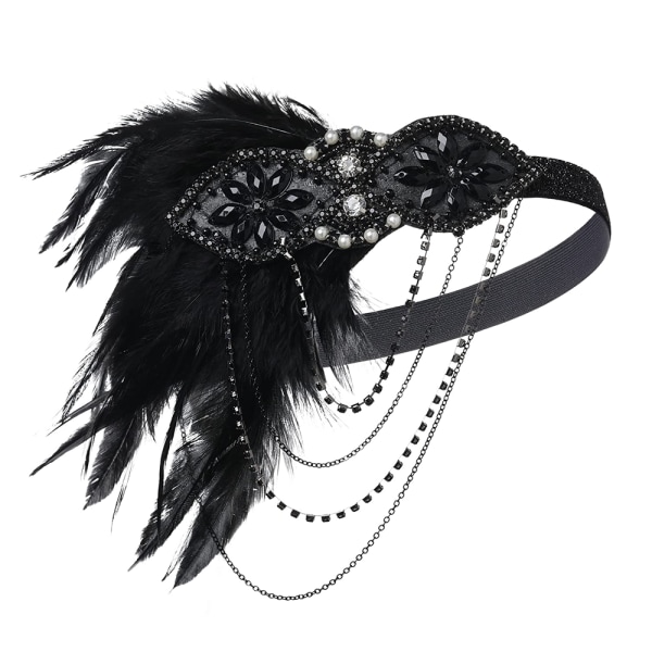 Flapper Pannband från 1920-talet 20-talet Great Gatsby Headpiece Black Feather