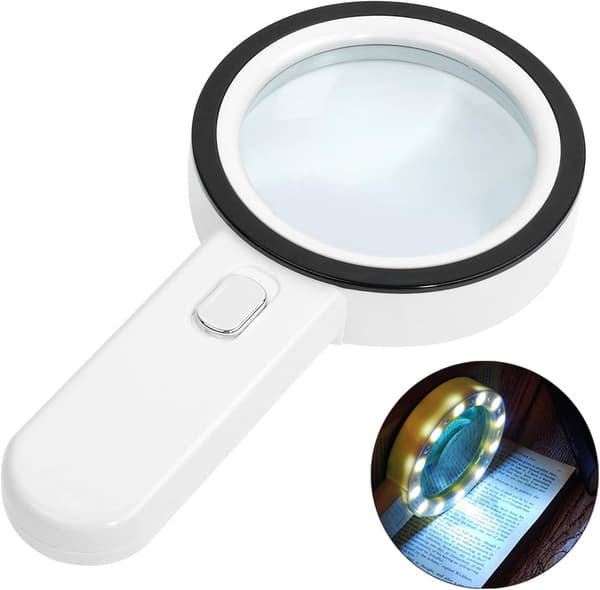 Belyst läsförstoringsglas (silverknapp), 30X förstoringsglas med 12