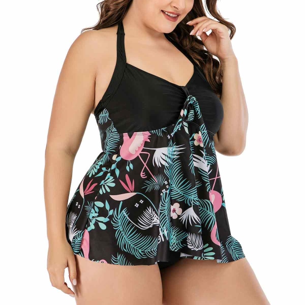 Dame Plus Size Tropisk Flamingo Hater Swing Top Tankini Badedragt