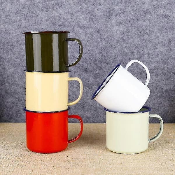 Mångsidig vattenmugg i retrostil, emaljerad, praktisk mugg med halkfri bas för hemmet Light green 6 cm