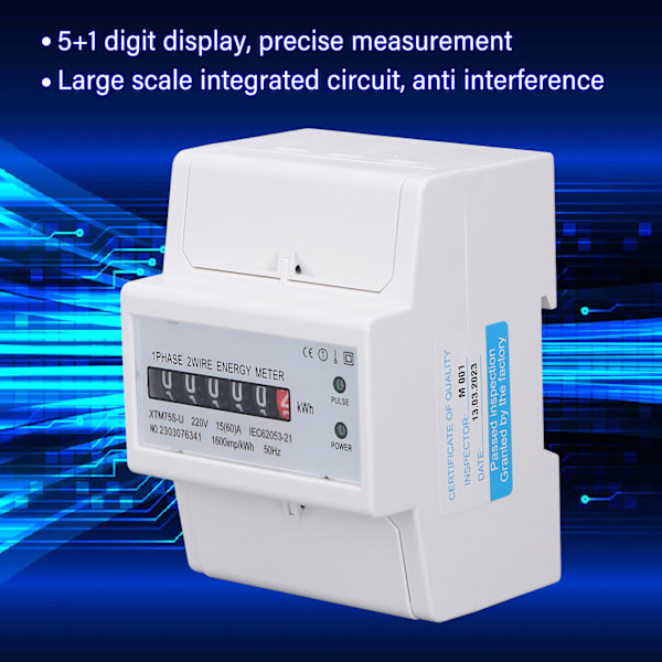 DC220V enfas elmätare digital display 4P 35mm skena montering elmätare