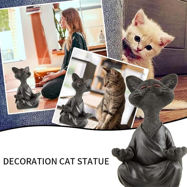 Svart Buddha Katt Samlarobjekt Yoga Meditation Figur, Glad Katt