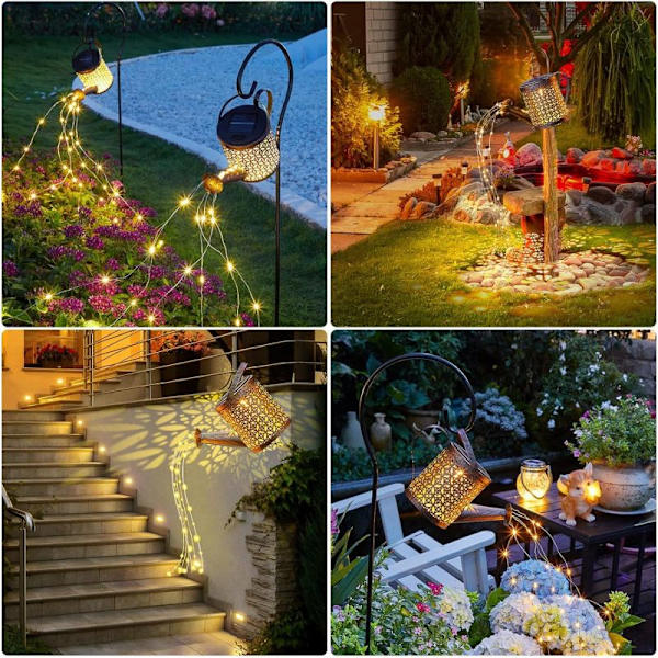 1 stk Retro gammel bronse vanning LED solcellelamper med stativ, vannkannelys, dekorative lys for sti, gårdsplass, tre, plen