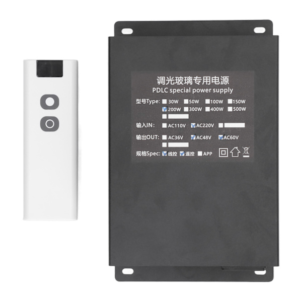 PDLC Strømforsyning 200W Linje Fjernbetjening Dæmpning Glas Controller med Sikring til Hjem AC220V Indgang AC60V Udgange