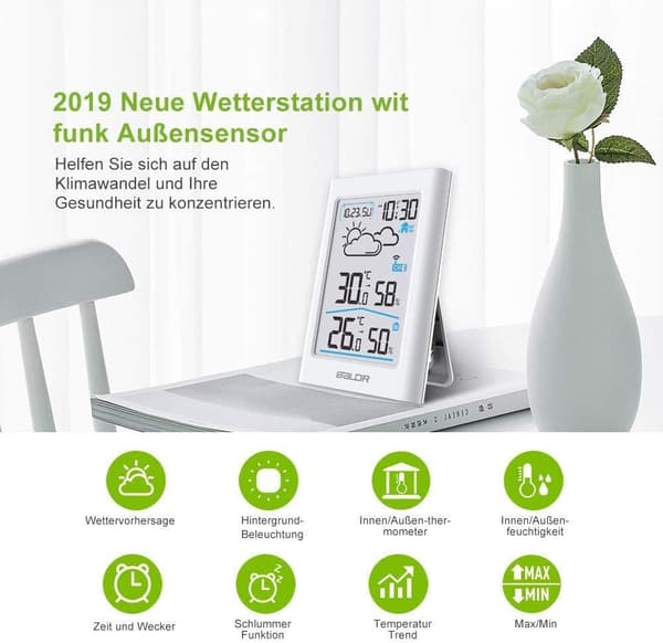 Trådløs vejrstation med udendørs sensor, digitalt termometer