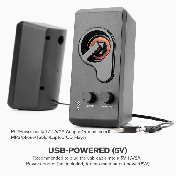 Datorhögtalare, PC-högtalare stereoljud USB-driven multimediahögtalare med färgglad LED-lampa för stationär bärbar dator PC (tvåpack)