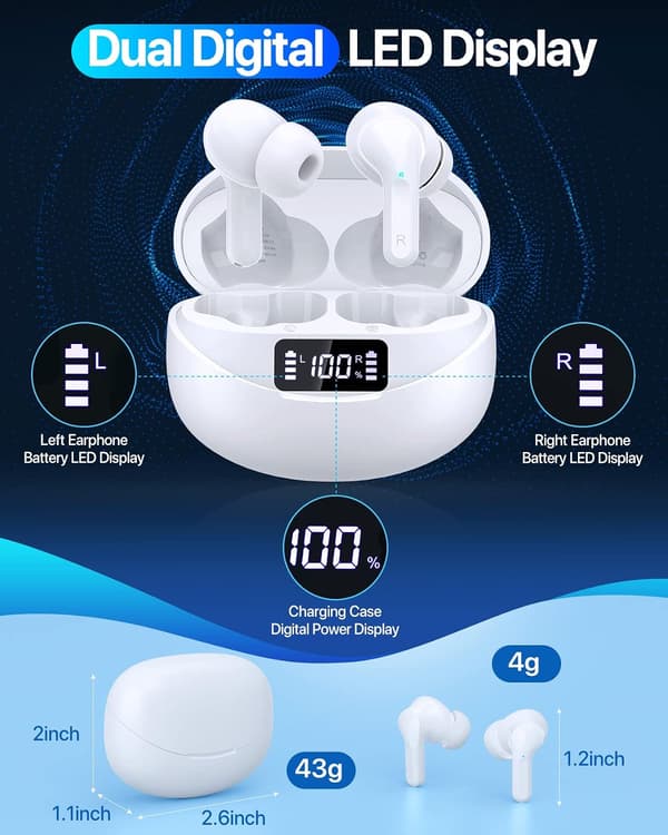 Trådløse ørepropper V5.1 Ørepropper 35 timer spilletid Stereo Lyd In-Ear Bl
