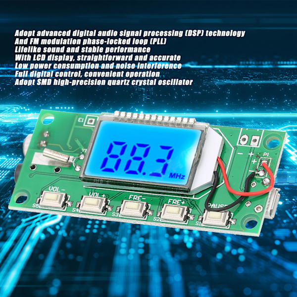 FM-sändarmodul Digital Stereo Frekvensmodulering med LCD-display 87‑108MHZ 3-5V