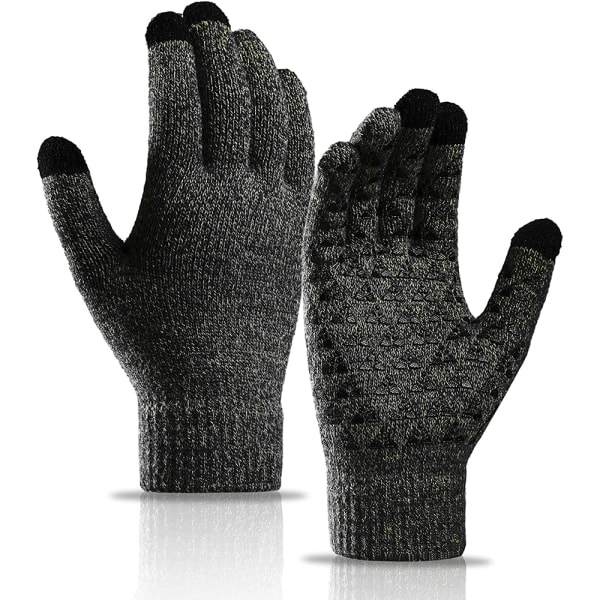 Amazon Brand - Hikaro Unisex Stickade Handskar för Herr och Dam, Halkskydd för Pekskärm, Termiska Fleece Sherpa-fodrade Handskar för Vinter utomhussporter