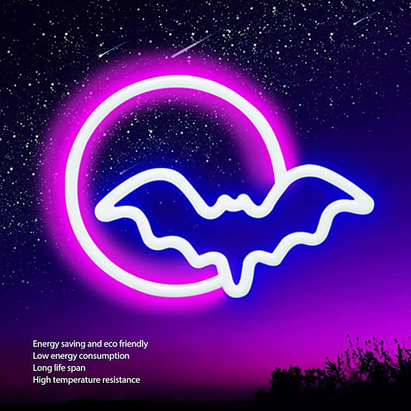 Neon-kyltit Kuu ja Lepakko LED-neonvalot USB-akkukäyttöiset Seinälle Makuuhuoneeseen Baariin Halloween-juhliin Koristeeksi