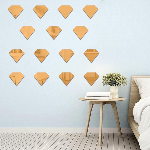 Akryl Speil Diamant Veggklistremerke Dekal for Barnerom Hjem DIY Dekor (Gull)