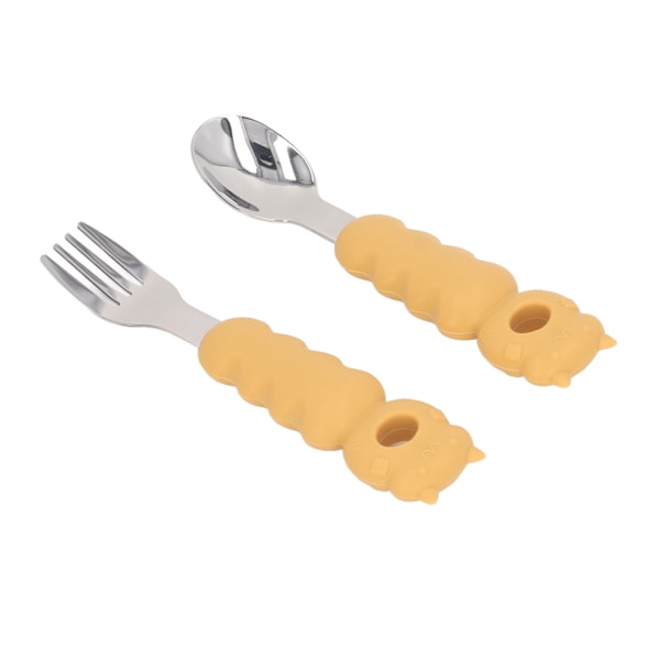 Sæt med Spisegaffel og -ske til Småbørn - Multifunktionel Tegneserieform, Opvaskemaskinefast, Komfortabelt Greb, 316 Rustfrit Stål, Ginger