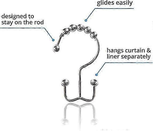 Kongqtee Duschringar med dubbla glidskenor i metall, borstad nickel, 12-pack